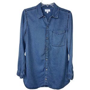 Lucky Brand Chambray Boyfriend Shirt Button Front Blue Size Medium